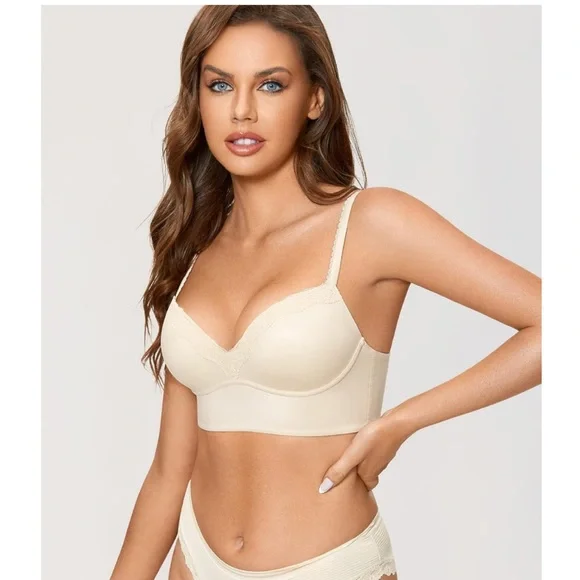 Women's Push Up Bra Wireless Padded No Underwire Bralettes Lace Plunge Bras - Picture 3 of 6